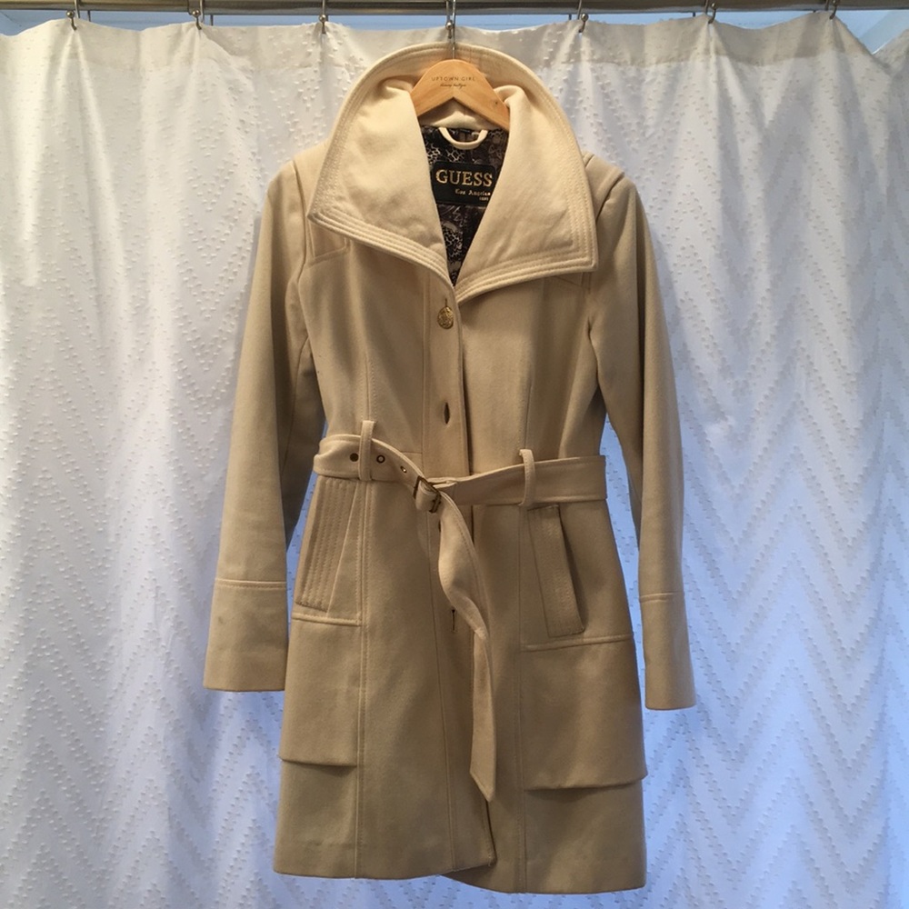 Ivory Guess Belted Winter Trench Coat